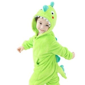 LOLanta unisex Kids Plush Green Dino/Dragon Costume/Pajama Size L ages 6-7